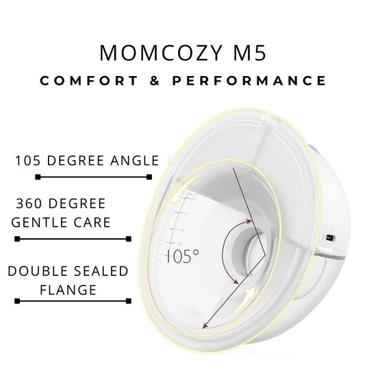 مضخة الثدي Momcozy All-in-One M5 المزدوجة القابلة للارتداء بدون استخدام اليدين، 3 أوضاع، 9 مستويات، رمادي