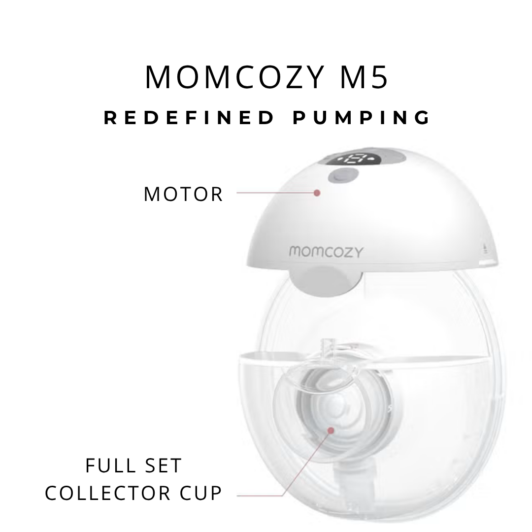 مضخة الثدي Momcozy All-in-One M5 المزدوجة القابلة للارتداء بدون استخدام اليدين، 3 أوضاع، 9 مستويات، رمادي