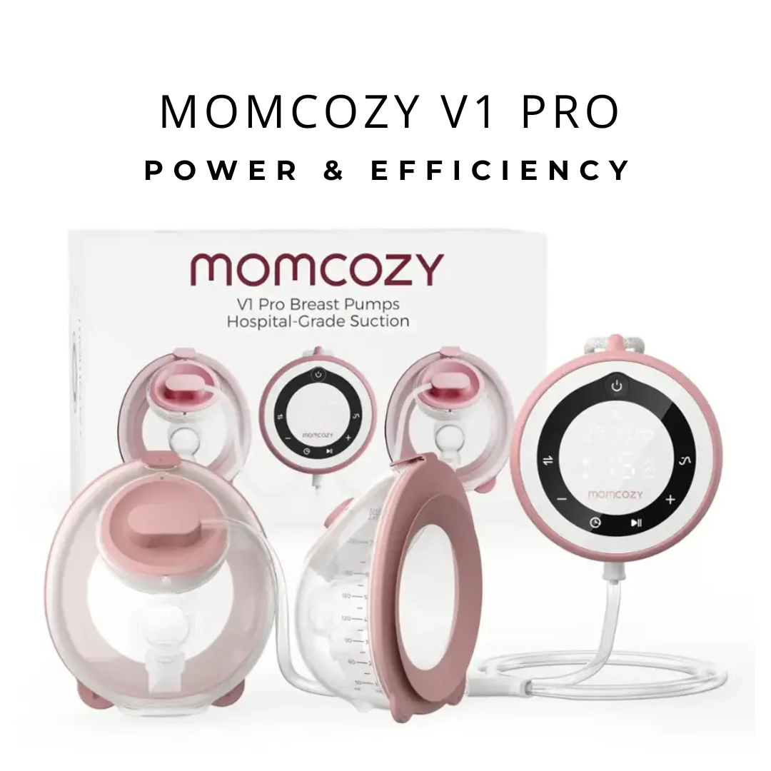 مضخة الثدي Momcozy V1 Pro مزدوجة القوة قابلة للارتداء، بجودة طبية، لون أبيض