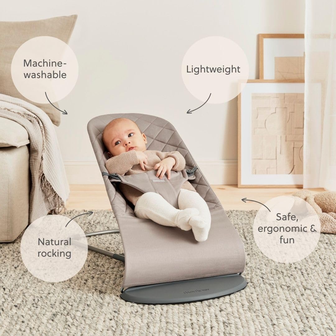 BabyBjörn Bouncer Bliss Sand Grey Cotton Quilt – 2-in-1 Baby Bouncer & Toddler Chair