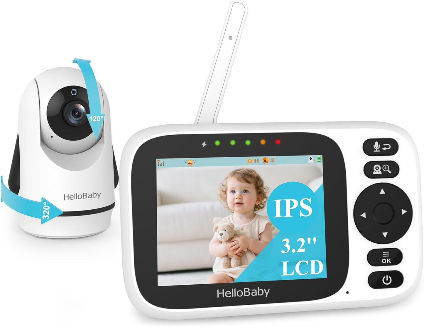 HelloBaby 3.2" Baby Monitor with Camera & Audio | No WiFi, Night Vision, PTZ, 2-Way Talk