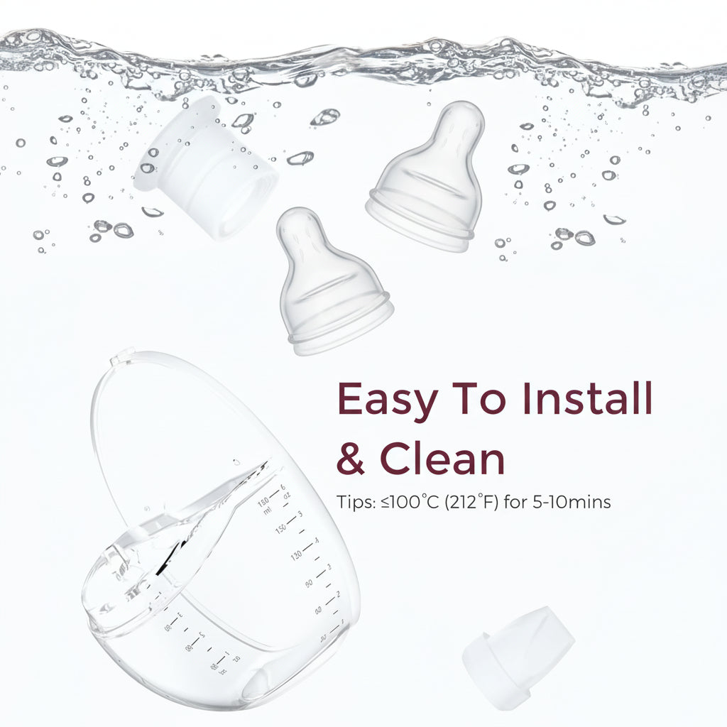 Momcozy M6 Milk Collector Cup Replacement Kit parts shown in water, emphasizing easy installation and cleaning.