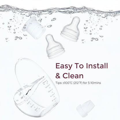Momcozy M6 Milk Collector Cup Replacement Kit parts shown in water, emphasizing easy installation and cleaning.