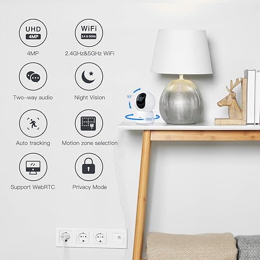 ARENTI P2Q-Speed12 4MP Indoor Security Camera with 355° Pan & Tilt, 5GHz WiFi & Night Vision