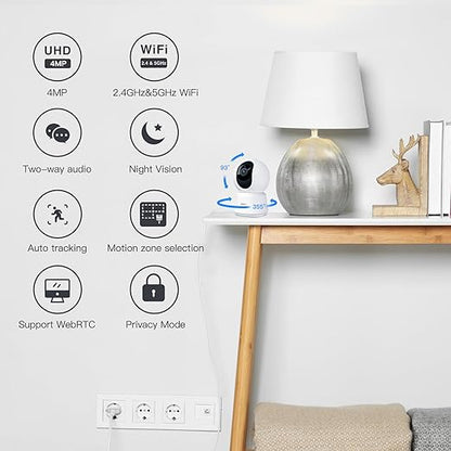 ARENTI P2Q-Speed12 4MP Indoor Security Camera with 355° Pan & Tilt, 5GHz WiFi & Night Vision