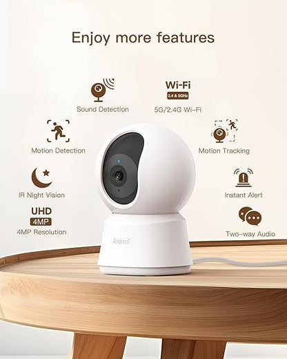 Arenti P2Q 4MP Smart Indoor Security Camera with Auto Tracking, Night Vision & Two-Way Audio