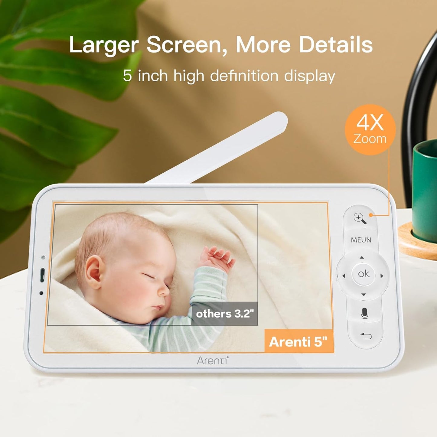 ARENTI 2K Smart Baby Monitor with 5-Inch Display, PTZ Camera, Cry & Motion Detection