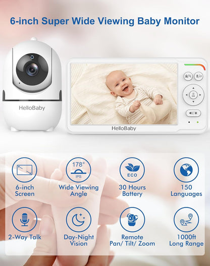 HelloBaby HB6560 6" IPS Baby Monitor with Camera No WiFi