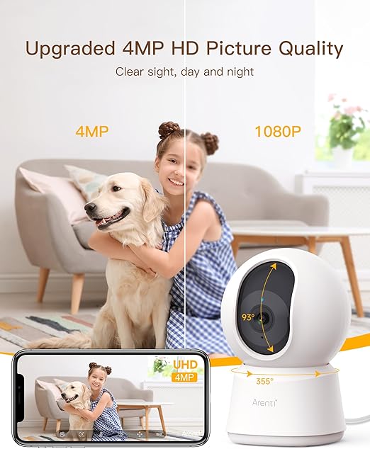 Arenti P2Q 4MP Smart Indoor Security Camera with Auto Tracking, Night Vision & Two-Way Audio