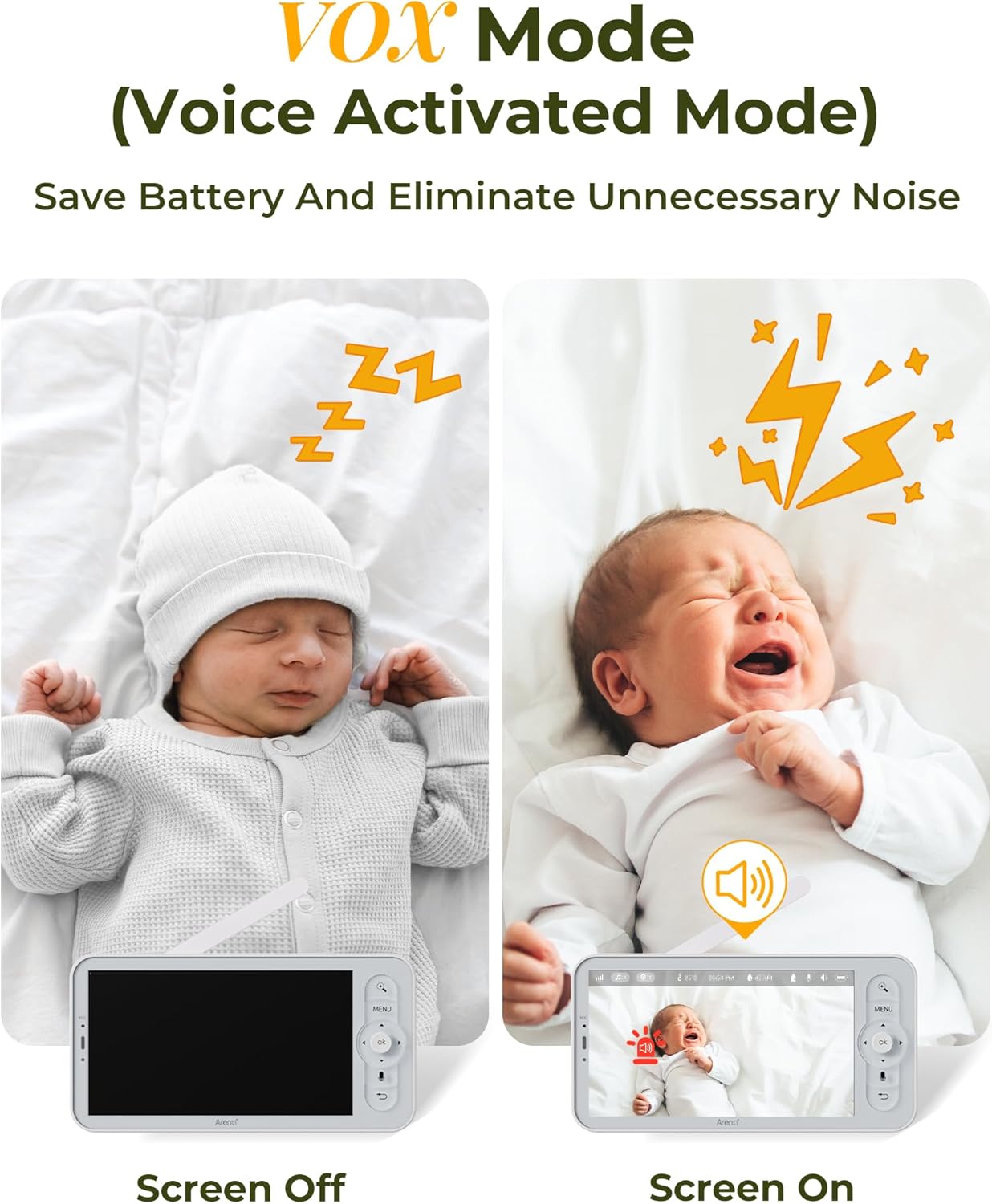 ARENTI AInanny Baby Monitor with 2 Cameras, 5" Display, 2K Video, Cry & Motion Detection