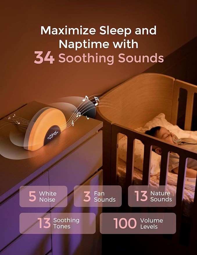 Momcozy WN05 Baby Sound Machine & Night Light with App Control, White Noise & Sunrise Alarm