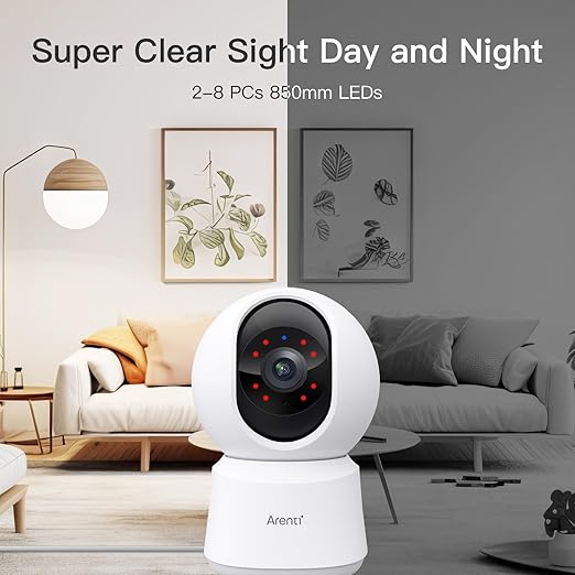 ARENTI P2Q-Speed12 4MP Indoor Security Camera with 355° Pan & Tilt, 5GHz WiFi & Night Vision