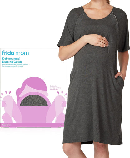 Frida Mom Delivery & Nursing Gown – Soft Labor & Breastfeeding Hospital Gown