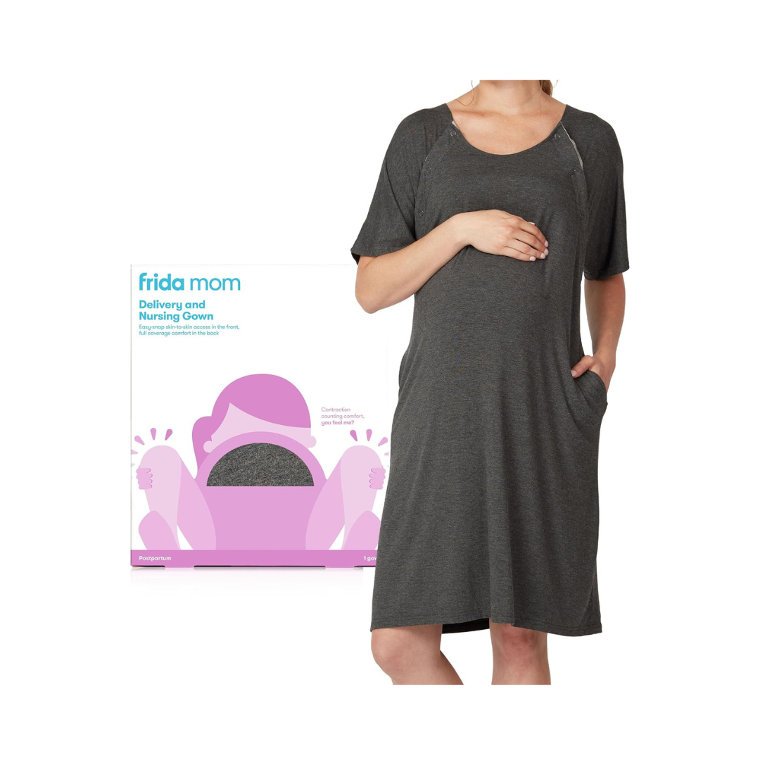 Frida Mom Delivery & Nursing Gown – Soft Labor & Breastfeeding Hospital Gown