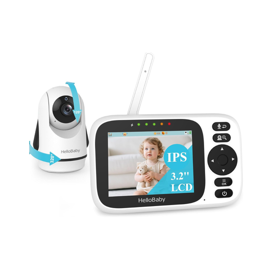 HelloBaby 3.2" Baby Monitor with Camera & Audio | No WiFi, Night Vision, PTZ, 2-Way Talk