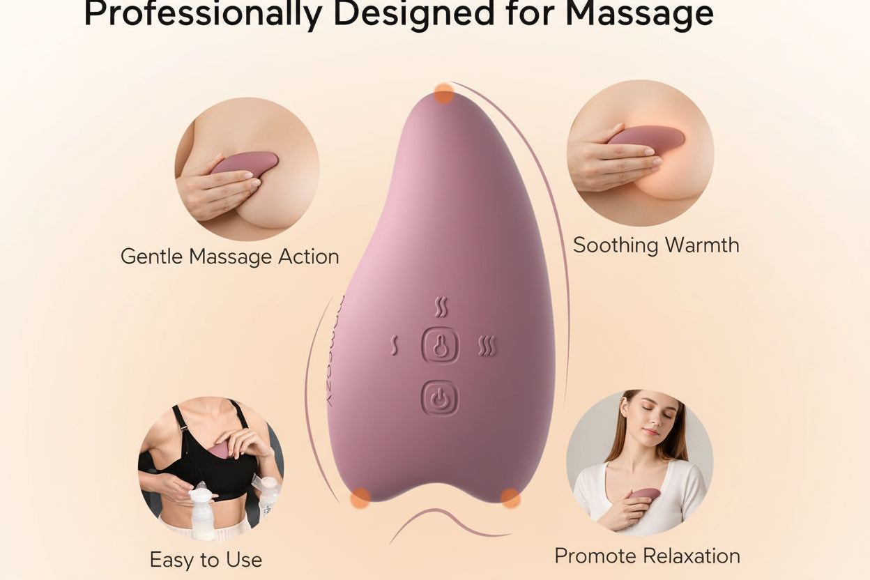 Momcozy Double warming and Lactation Massager for improving milk flow, relieving clogged ducts, and emptying breasts.