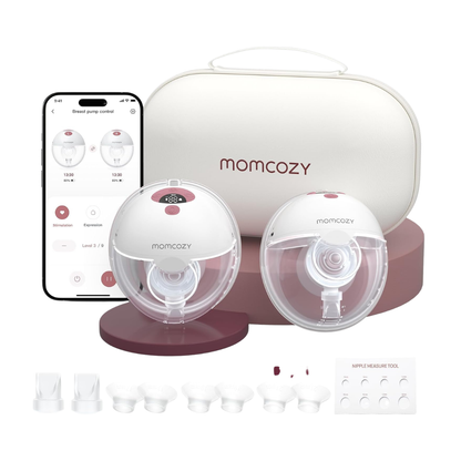 Momcozy All-in-One M5 Double "Smart" Hands Free Wearable Breast Pump 3 Modes 9 Levels Cozy Red