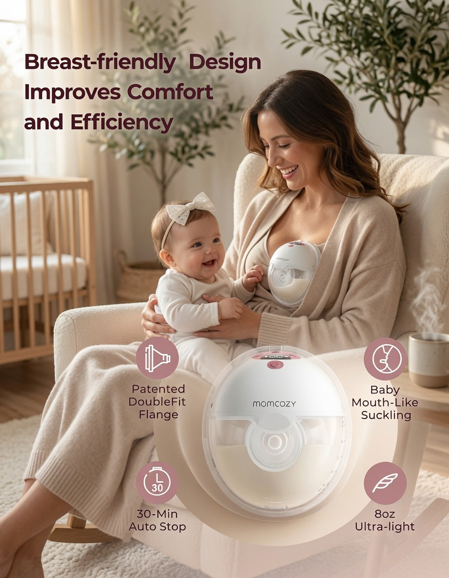 Momcozy All-in-One M5 Single "Smart" Hands Free Wearable Breast Pump 3 Modes 9 Levels Cozy Red