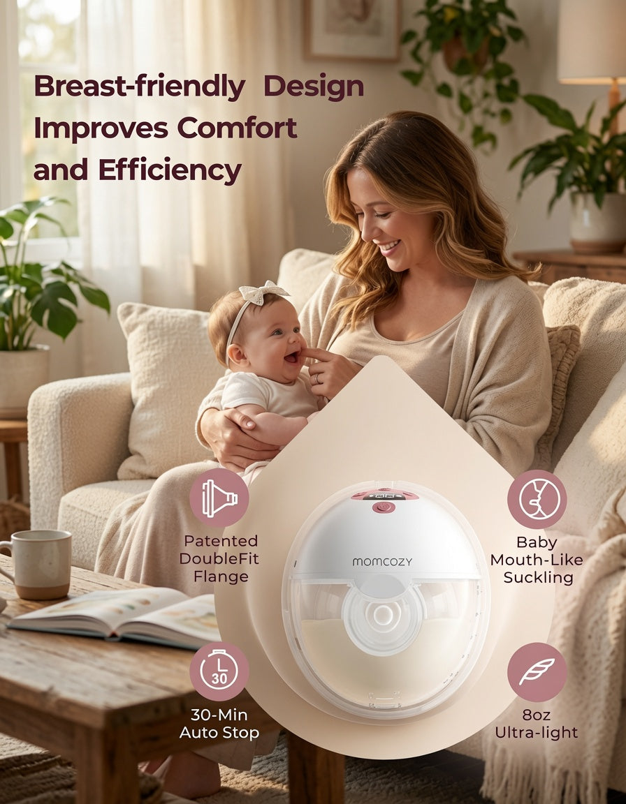 Momcozy All-in-One M5 Double "Smart" Hands Free Wearable Breast Pump 3 Modes 9 Levels Cozy Red